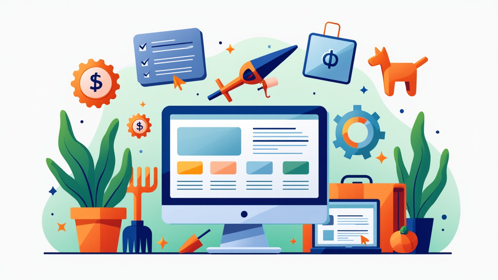 Illustration showing a computer with various affiliate links pointing to different niche categories, implying research and discovery.