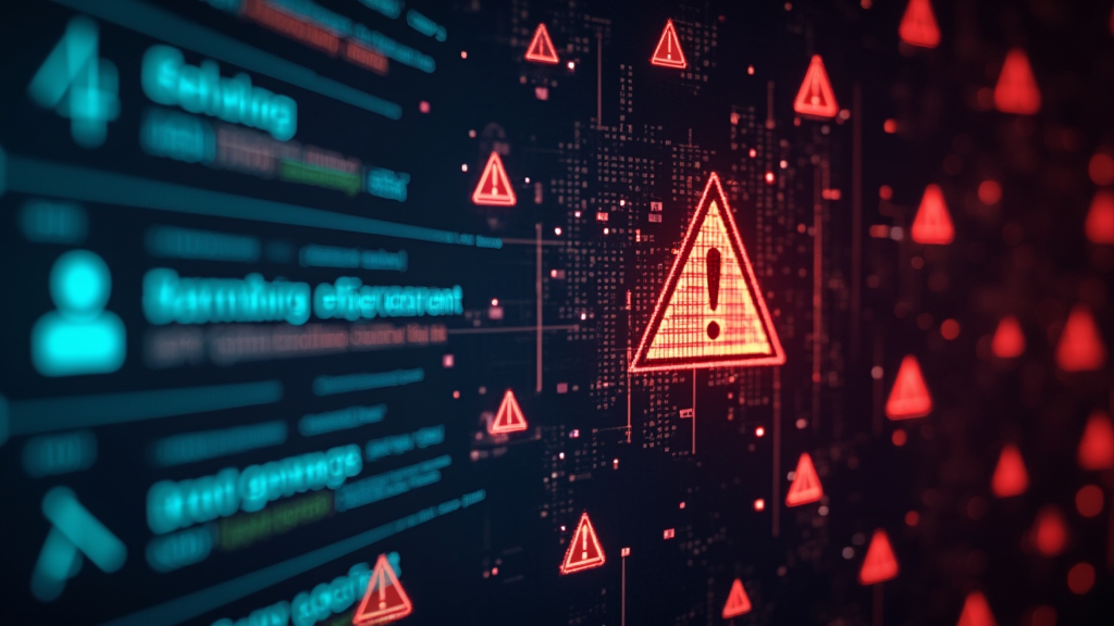 Website screen showing scam alert and warning symbols