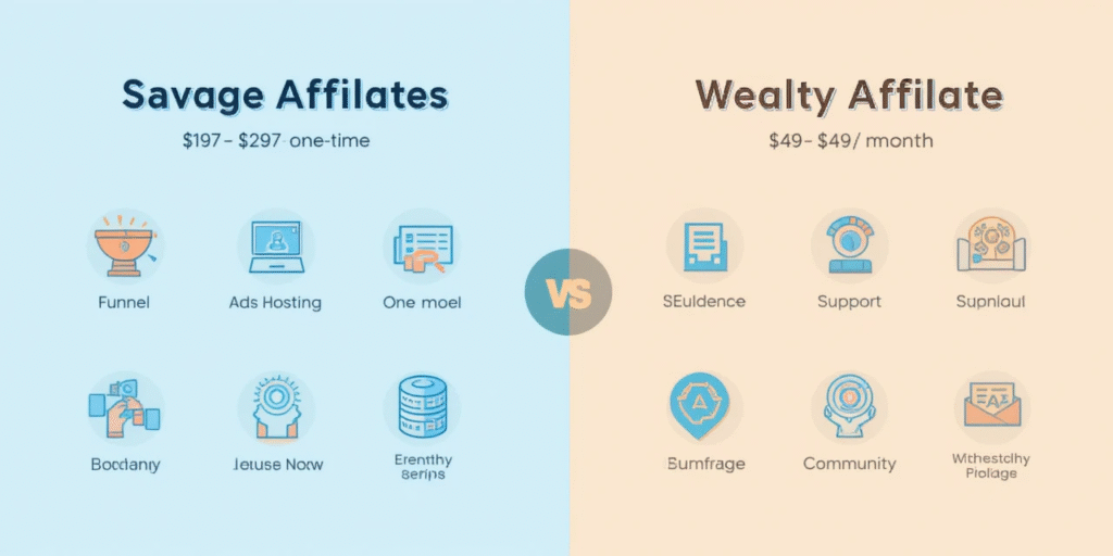 Visual comparison of Savage Affiliates pricing vs Wealthy Affiliate costs