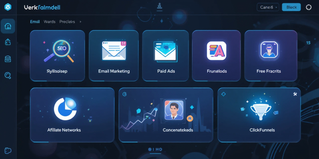 Savage Affiliates training modules covering SEO, email, paid ads, funnels, and affiliate promotions.