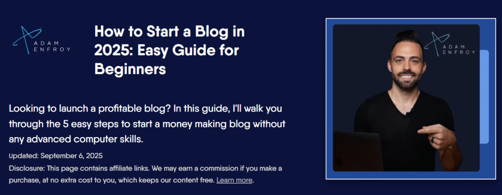 screenshot Adam Enfroy.com website