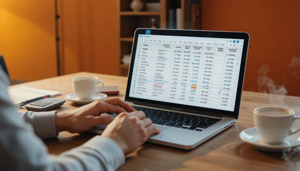 Entrepreneur managing business finances and budgeting for online success.