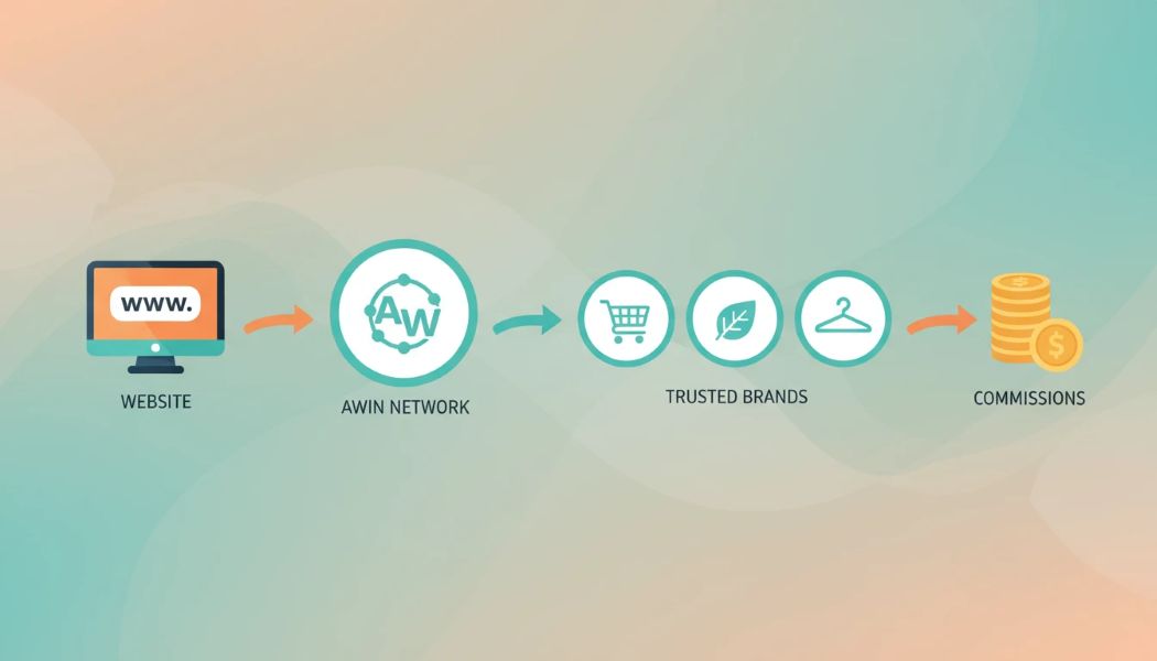 Simple illustration showing how Awin connects publishers with brands