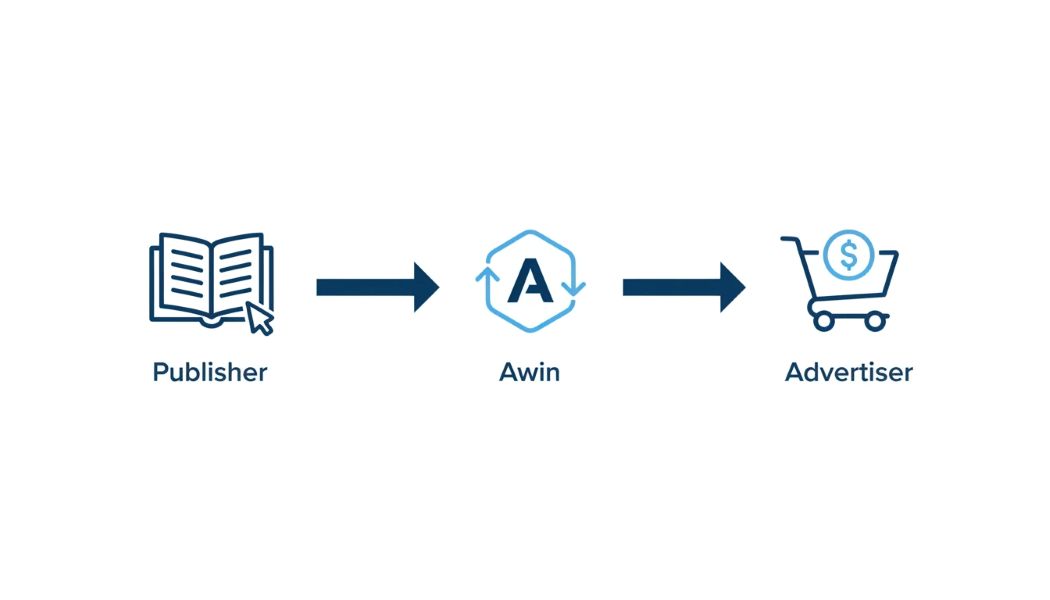 Diagram showing how Awin connects publishers and advertisers