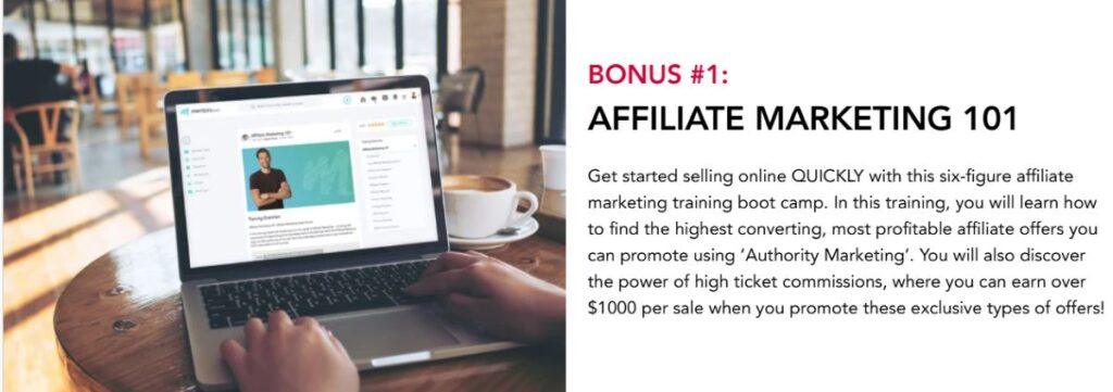 Modern Wealthy Affiliate Marketing 101 bonus training overview on laptop screen.