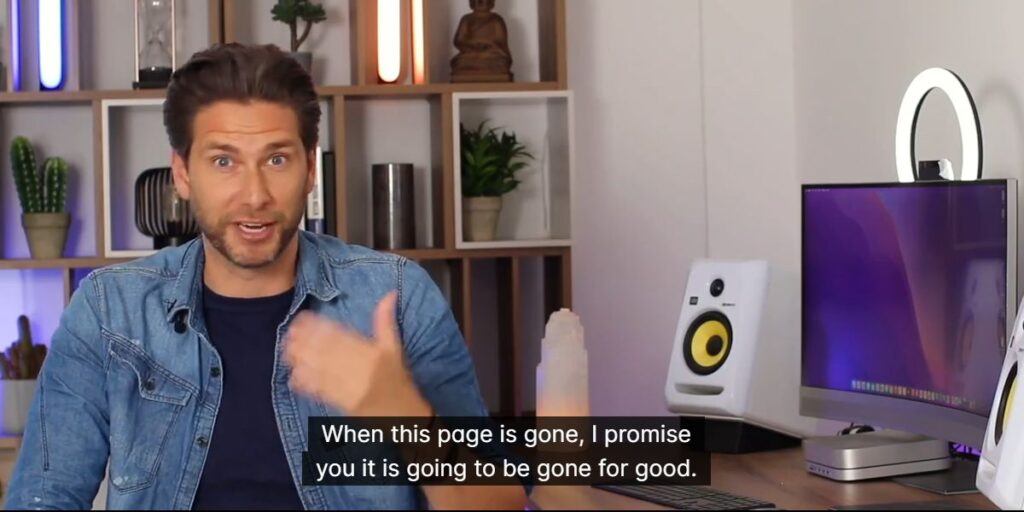 Modern Wealthy video screenshot using FOMO messaging: ‘When this page is gone, it’s gone for good.