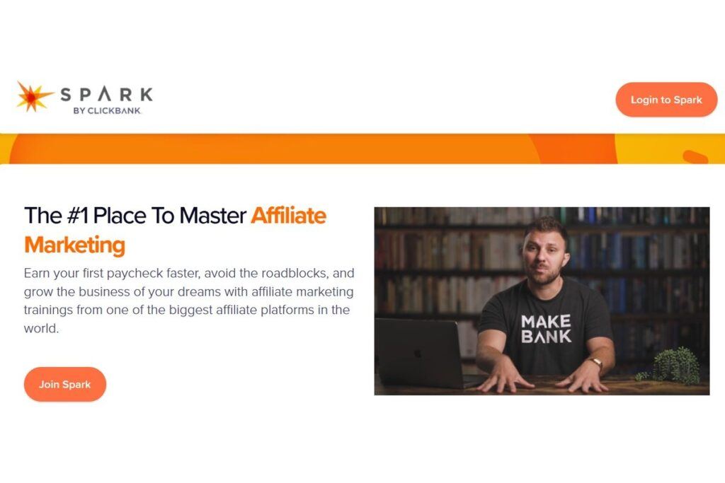 Spark by ClickBank affiliate marketing training platform showing the main dashboard and program overview for beginners