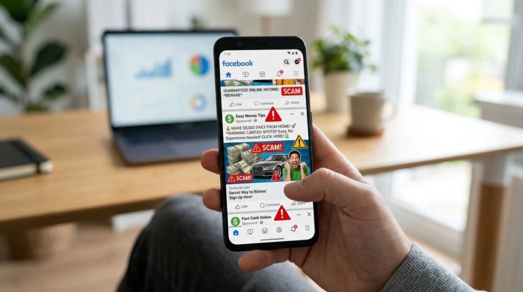 example of facebook ads promoting work from home income opportunities