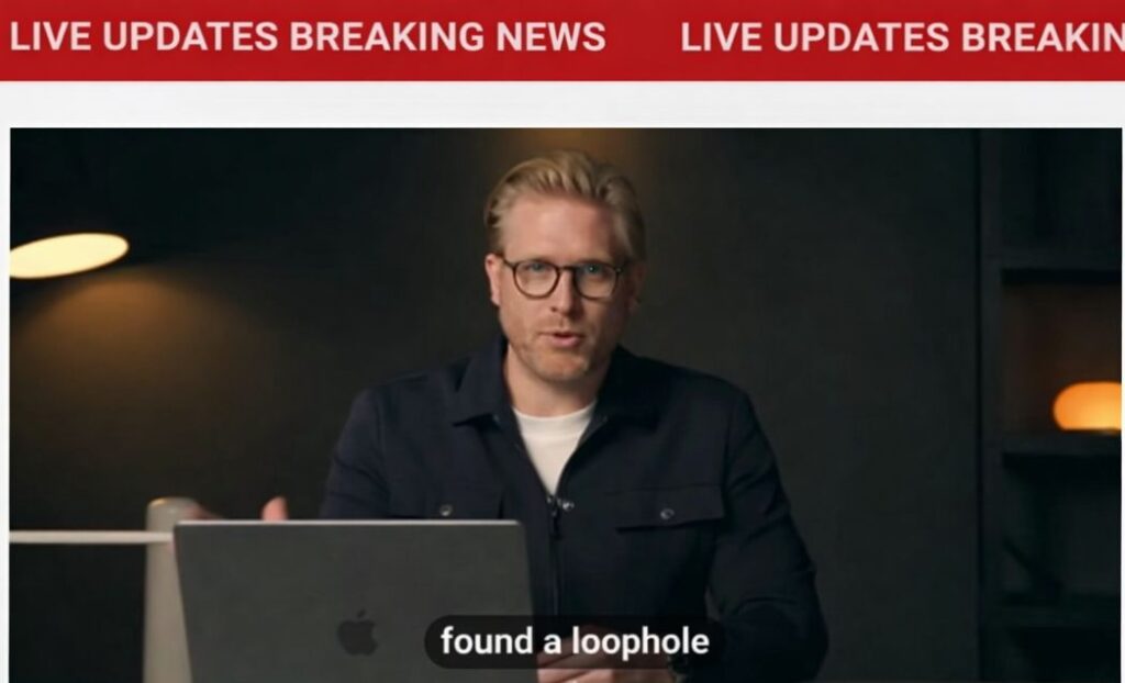 screenshot of Project Apollo funnel using fake news style video with live updates banner.